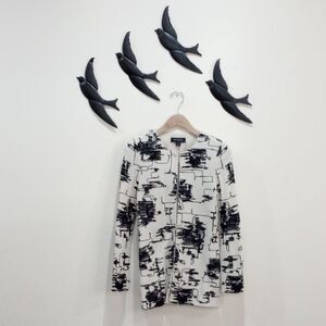 St. John Knit Embroidered Ivory and Black Long Open Front Cardigan Jacket -  2